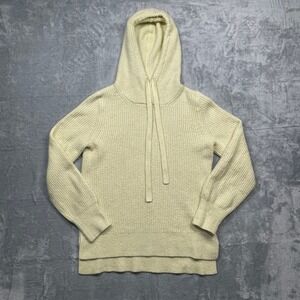 GAP Ribbed Knit Sweater Hoodie Womens Small Tall Cream Yellow Split Hem Pullover